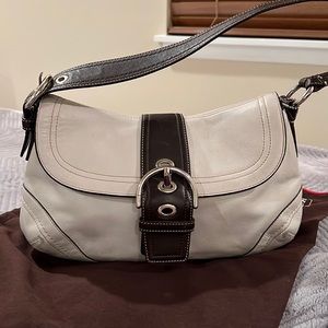 Vintage! Coach Hampton Soho Satchel Purse Ivory Saddle Leather Buckle Handbag!